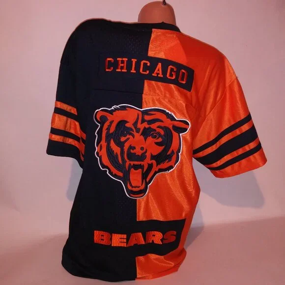 Chicago Bears Jersey NFL Football Mens Navy Blue Orange 50/50 Short Sleeve Crew - Picture 1 of 16